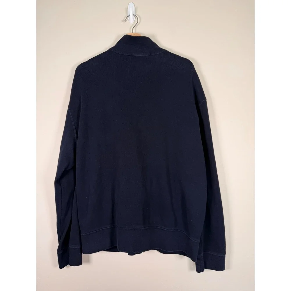 Polo Ralph Lauren Mens XL Navy Blue Full Zip Cotton Knit Mock Neck Sweater Pony